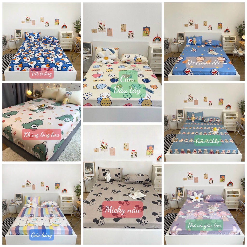Bộ Ga Gối Cotton Poly Nhập Khẩu,Đủ kích thước,có chọn mẫu-mẫu doremon đàn