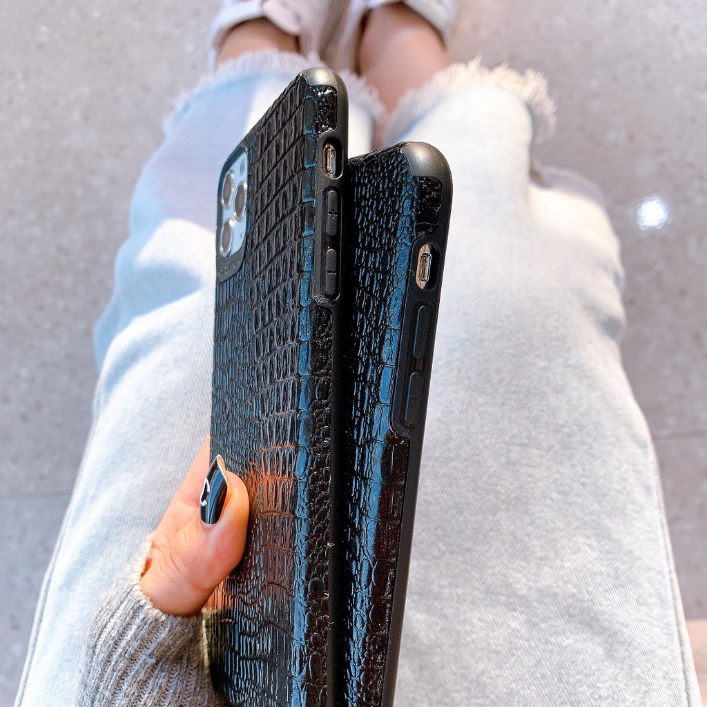 ỐP LƯNG DA IMD DÀNH CHO IPHONE VÂN NỔI CROCODILE BLACK - N123