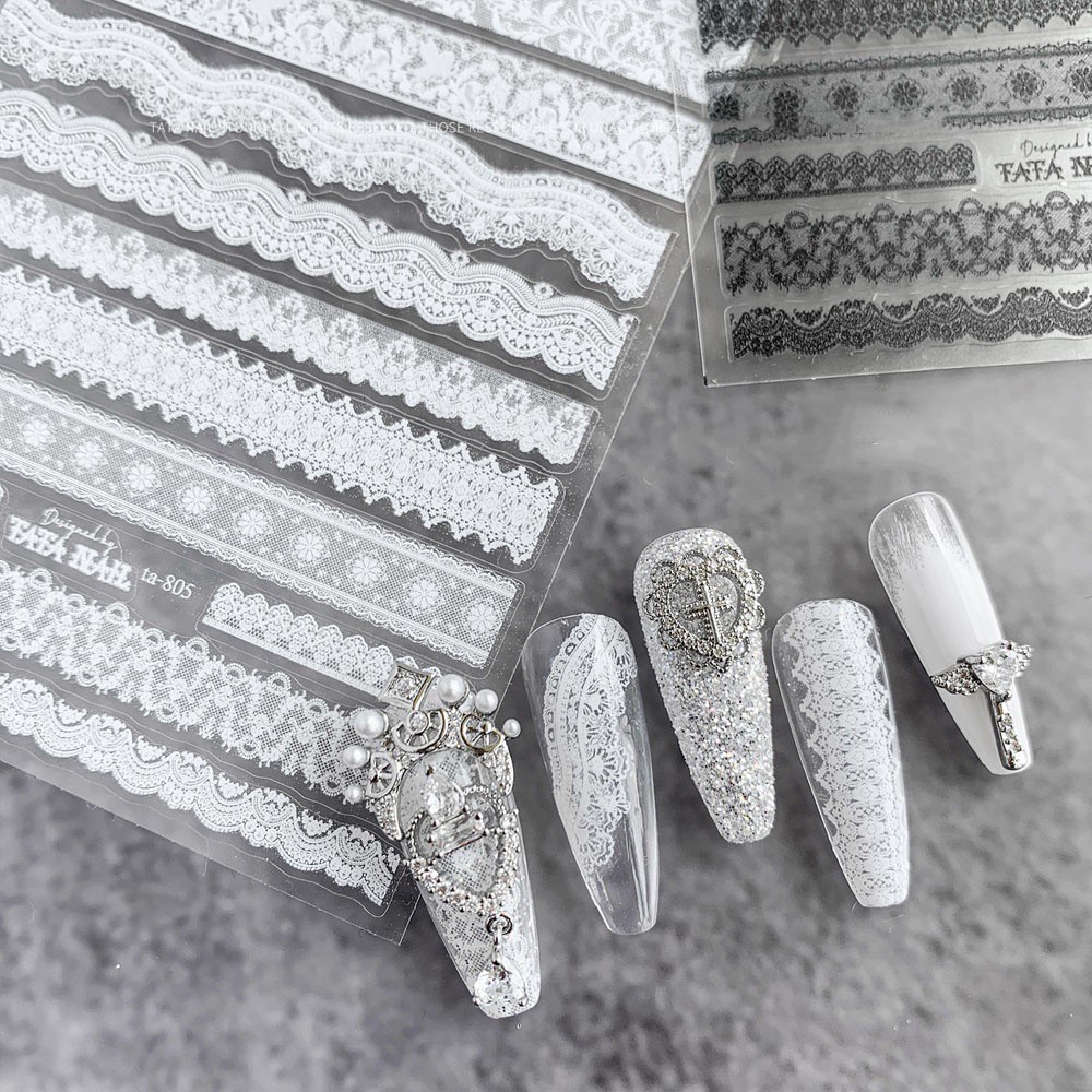 [Hàng mới về] Nhãn dán móng tay hoạ tiết ren 3D phong cách Nhật Bản nhiều màu thời trang