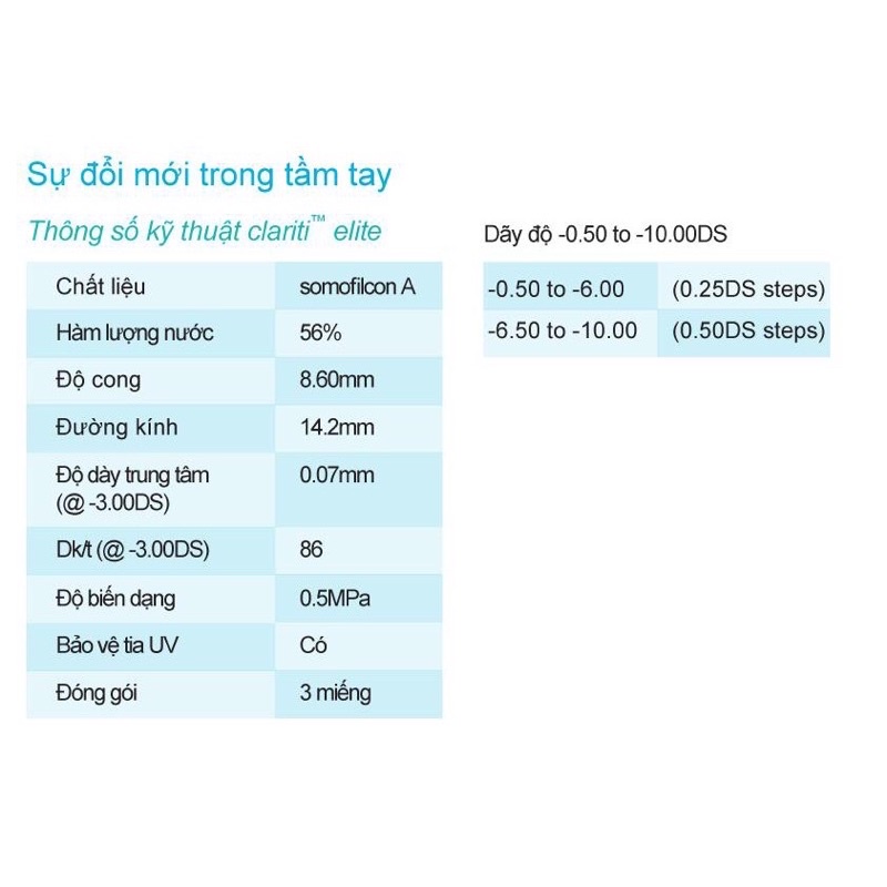 Tặng ngâm (8.6/14.2) Kính áp tròng 1 tháng cận &gt;10 Silicon Hyrogel CLARITI (Cooper Vision)