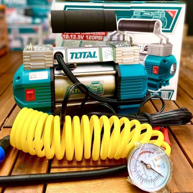 Máy bơm hơi lốp xe ô tô TOTAL TTAC2506 thiết bị nén khí mini áp suất tối đa 120 psi, kèm theo 3 đèn LED và pin kẹp