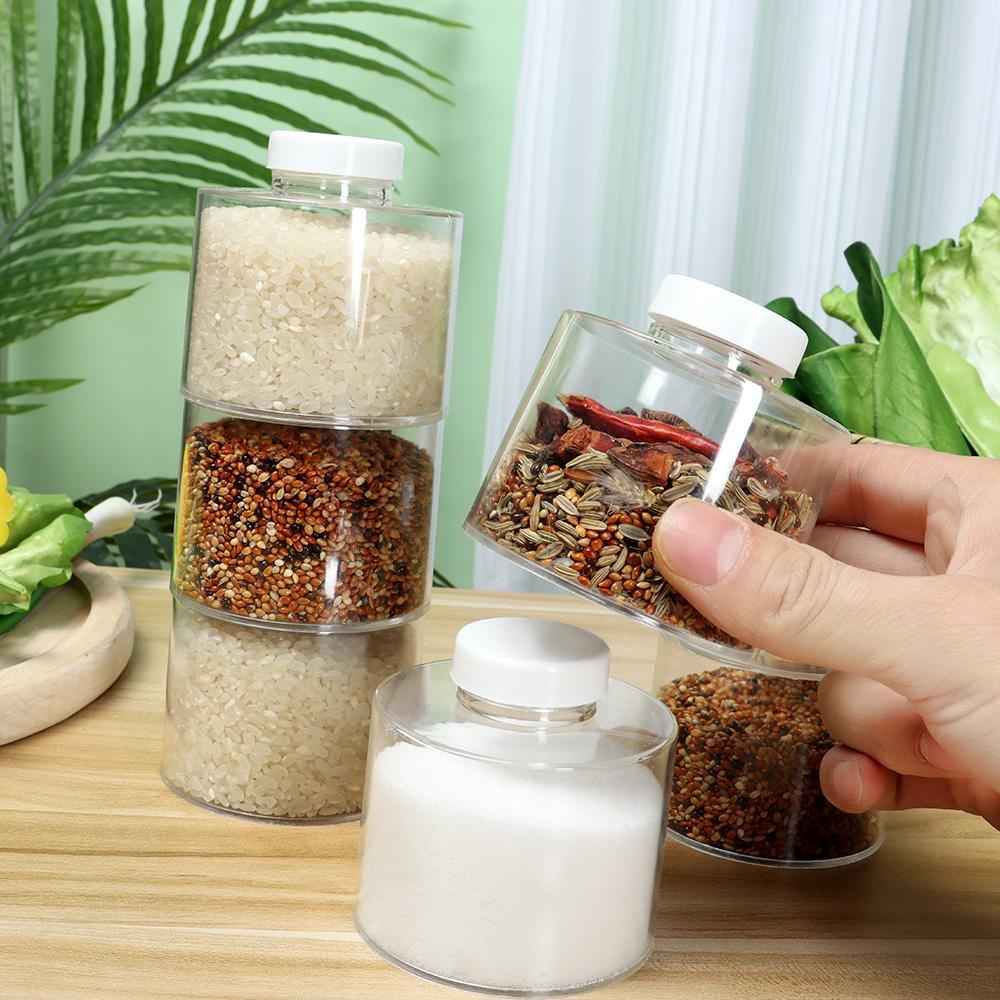 Bộ 6 Hộp Đựng Gia Vị Trong Suốt Tự Xếp Chồng Cho Nhà Bếp