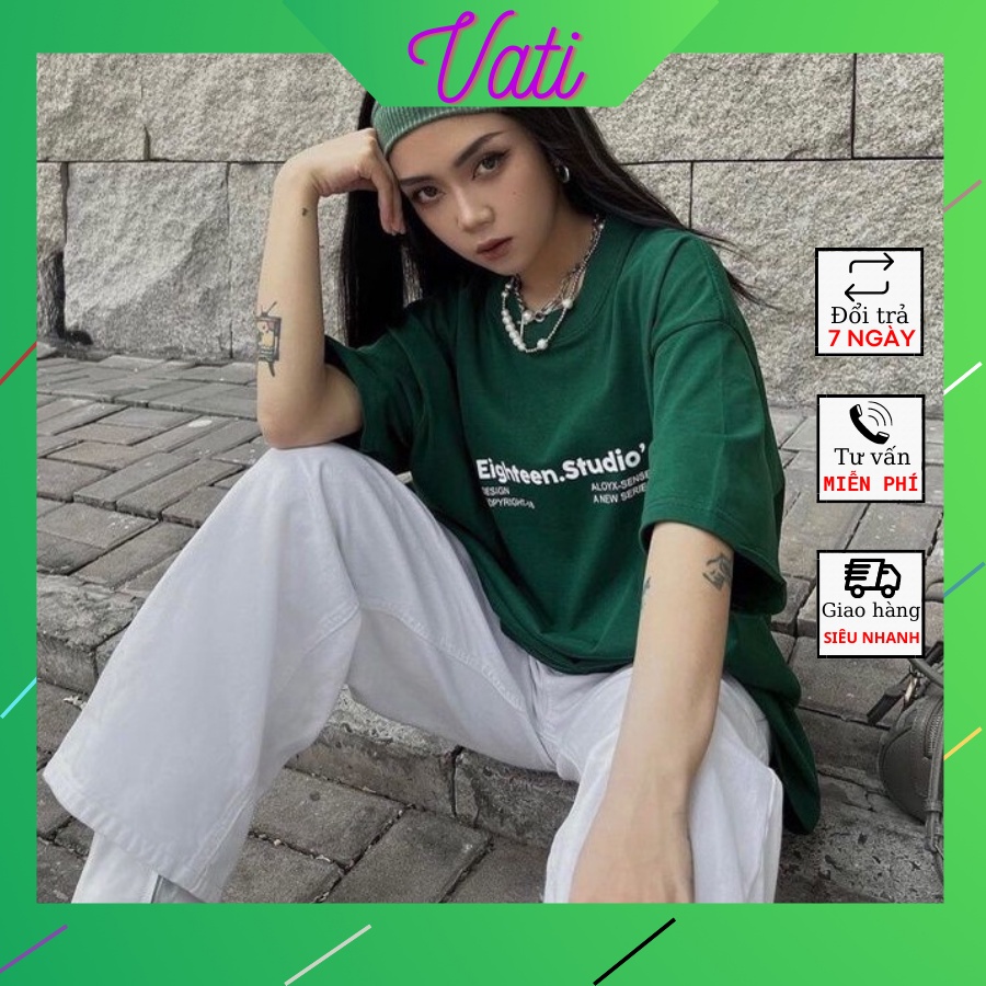 Áo Thun Xanh Lá EIGHTEEN Nam Nữ Ulzzang Unisex, Áo phông xanh lá unisex from rộng VaTi