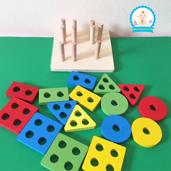 Đồ Chơi Montessori Bảng Chuỗi Thả Hình Bằng Gỗ Giúp Bé Học Phân Biệt Màu Sắc Hình Khối