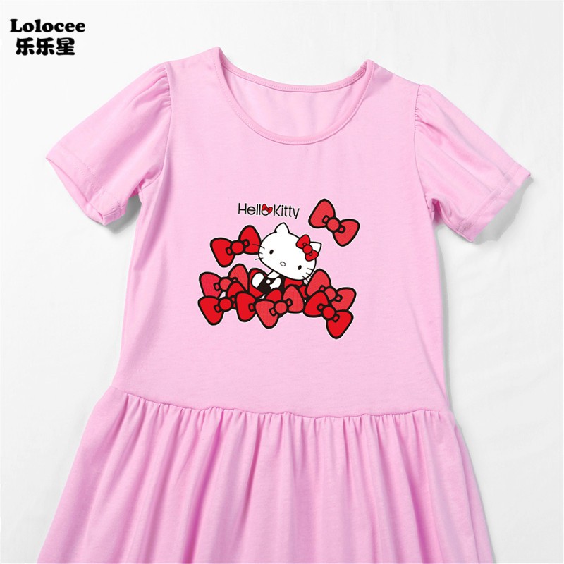 Đầm Hello Kitty Tay Ngắn Cho Bé Gái