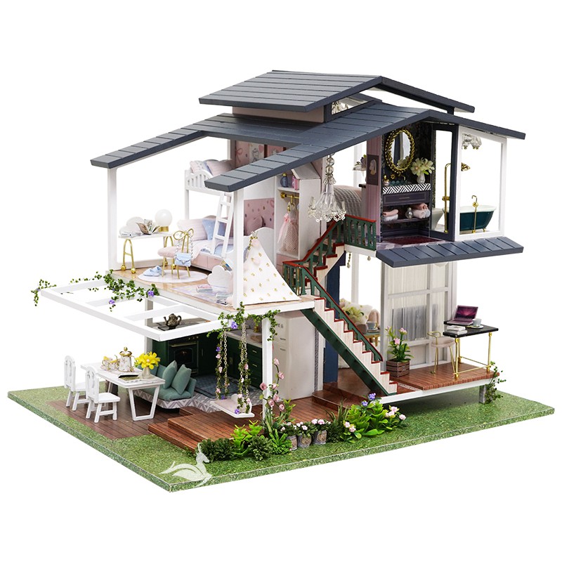 Nhà búp bê DIY tự làm bằng gỗ - Tặng Cót nhạc và 3 Bình Keo Dán   Monet Garden A081