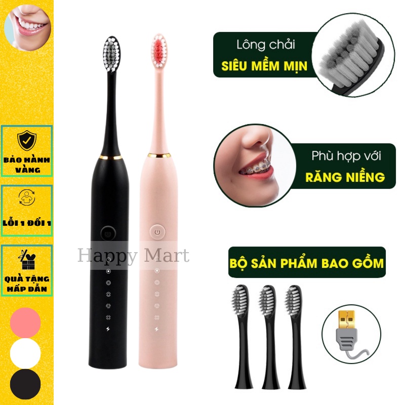 Bàn chải điện đánh răng tự động chính hãng Sonic vệ sinh răng miệng siêu sạch với lông chải mềm Sonic X-3