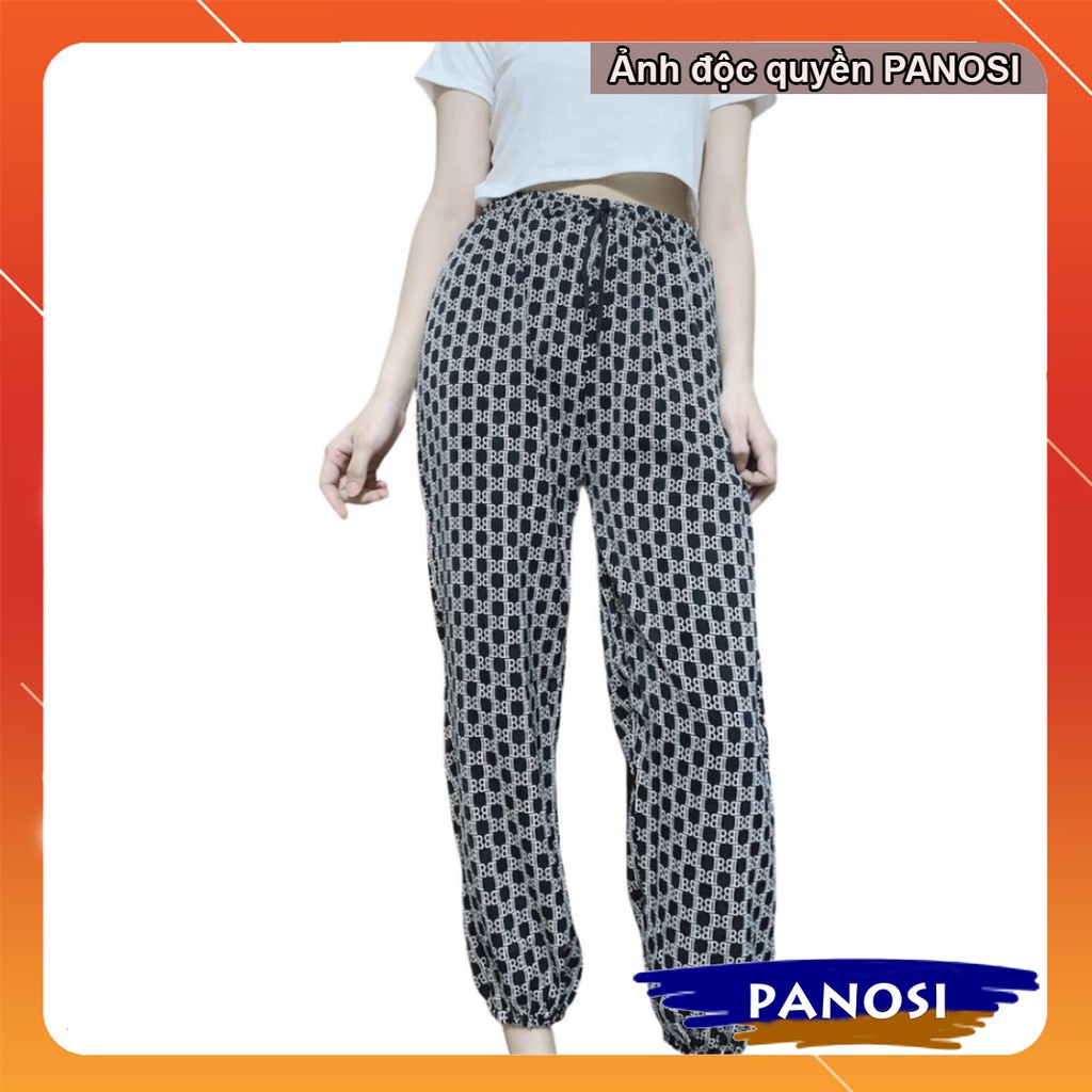 Quần bom nữ thun họa tiết thun dáng dài form rộng chun bo chân xinh đẹp Q393