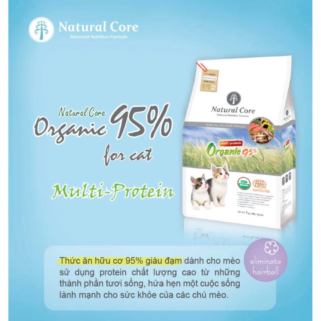 1kg(❁´◡`❁)THỨC ĂN HỮU CƠ NATURAL CORE GIÀU ĐẠM CHO MÈO Thành phần hữu cơ tốt cho sức khỏe, thích hợp với mọi giống mèo.