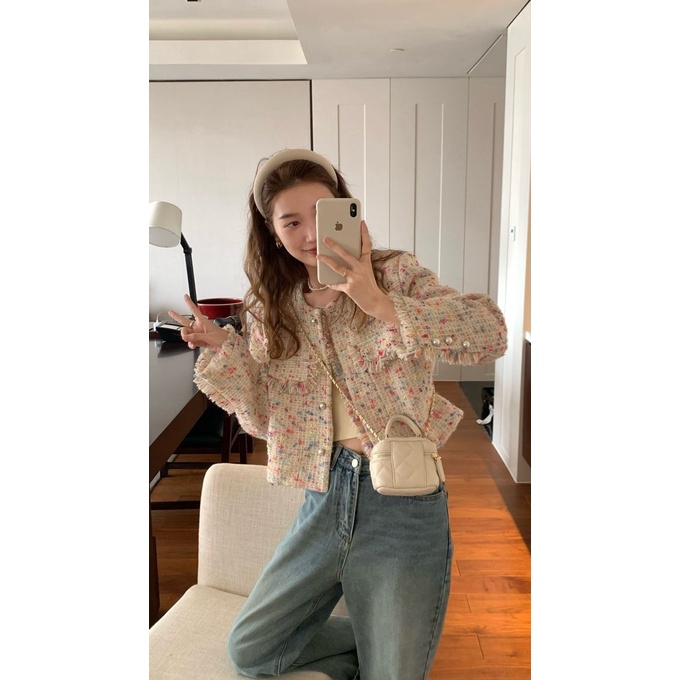 Aó dạ nữ dạ tweed dáng ngắn màu đẹp dễ kết hợp