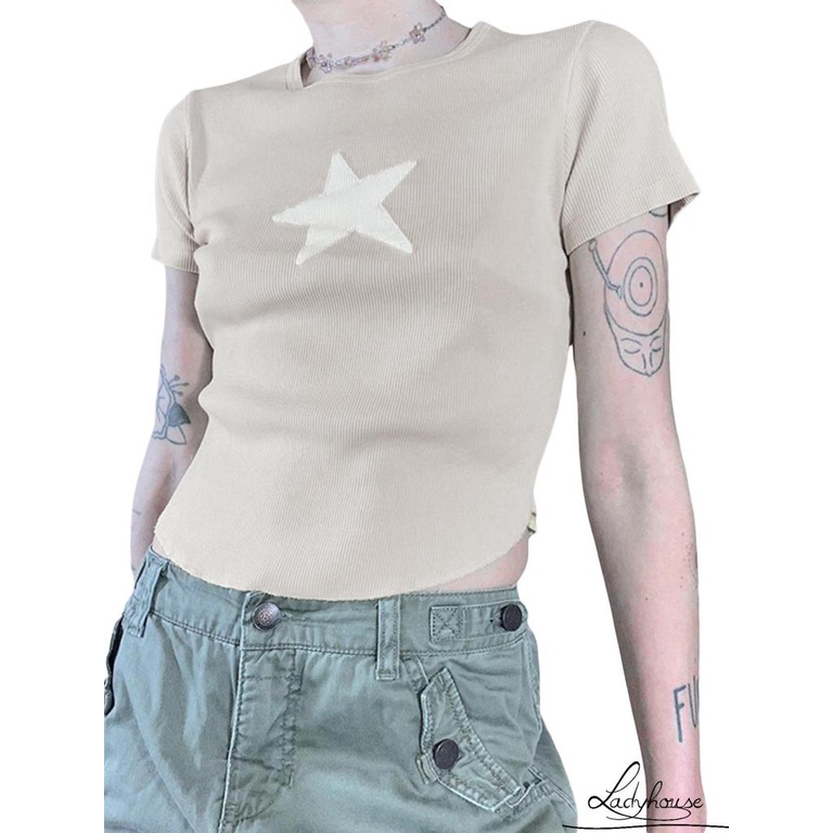 Áo Thun Tay Ngắn Cổ Tròn In Hình Ngôi Sao Thời Trang Mùa Hè Cho Nữ