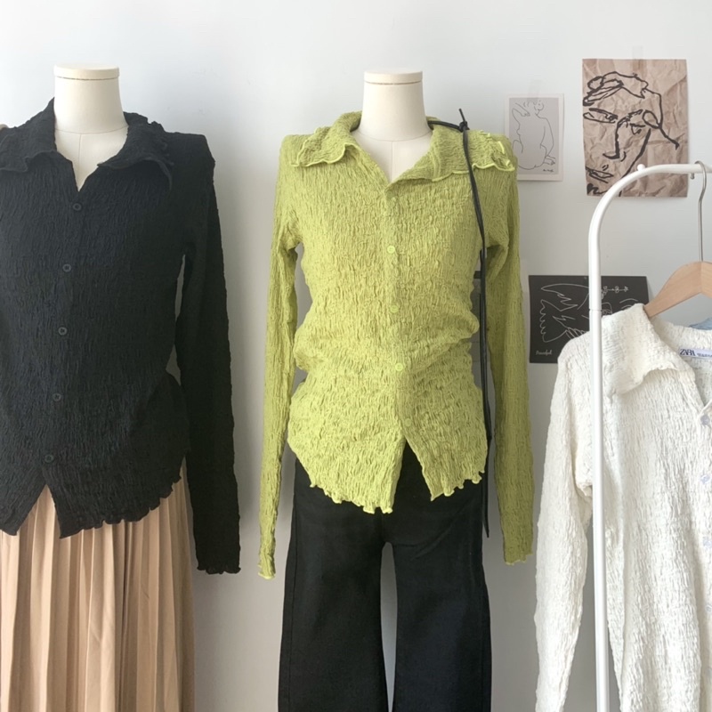 Áo thun nhúng gân chất co giãn tay dài