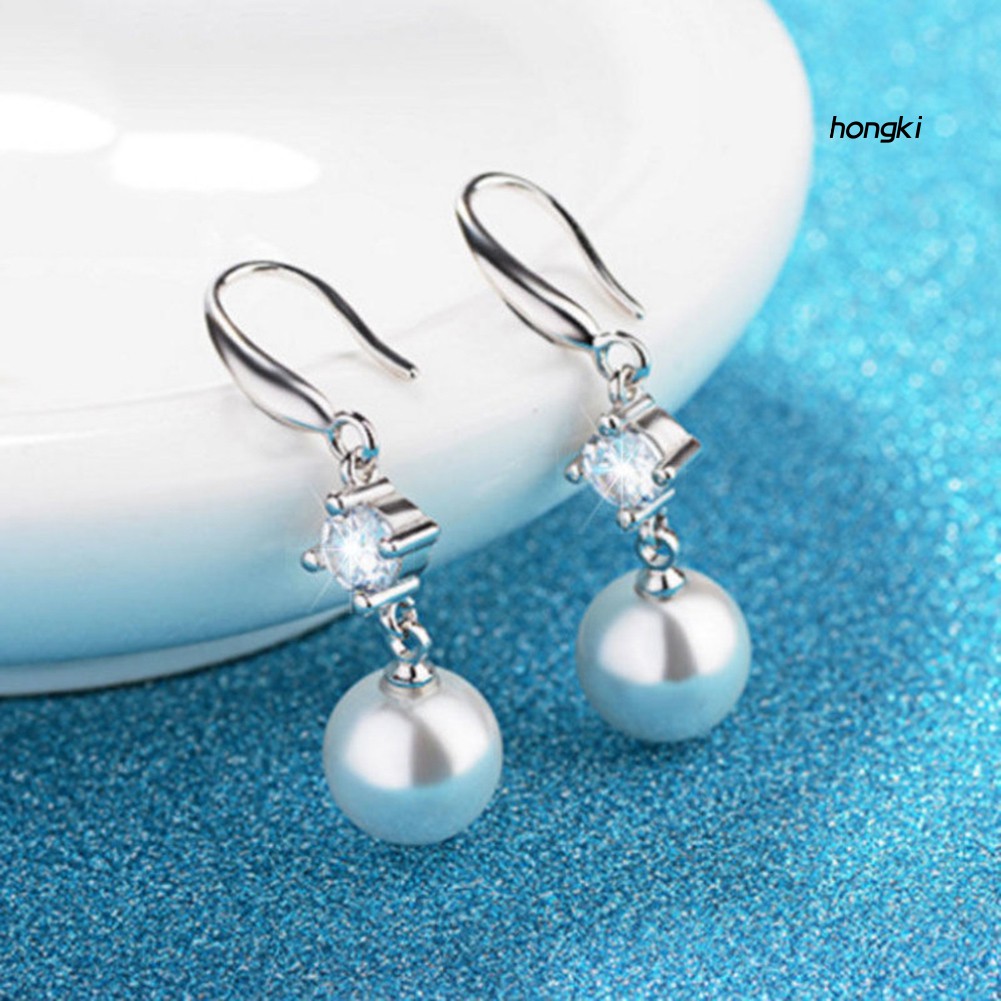 Đôi Bông Tai Dáng Dài Đính Ngọc Trai Nhân Tạo Thời Trang Cho Nữ