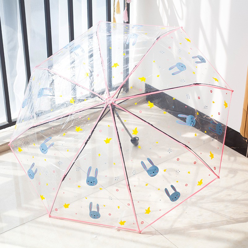 ô dù gấp trong suốt đi mưa cao cấp hoạ tiết thỏ trái tim đáng yêu
