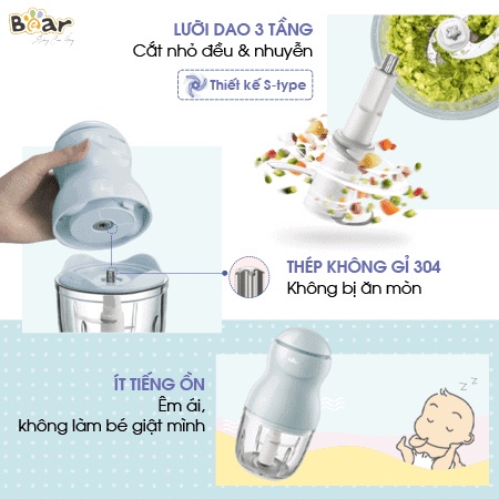 Máy Xay Ăn Dặm Đa Năng Cho Bé Bear Mini B03v2 - Cối Xay Thủy Tinh Borosilicat - Chịu Nhiệt Cao Dễ Dàng Vệ Sinh