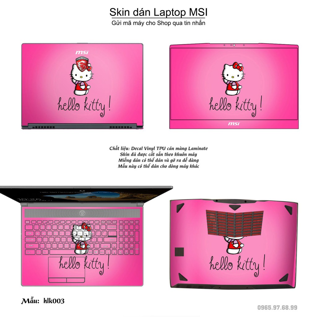 Skin dán Laptop MSI in hình Hello Kitty (inbox mã máy cho Shop)