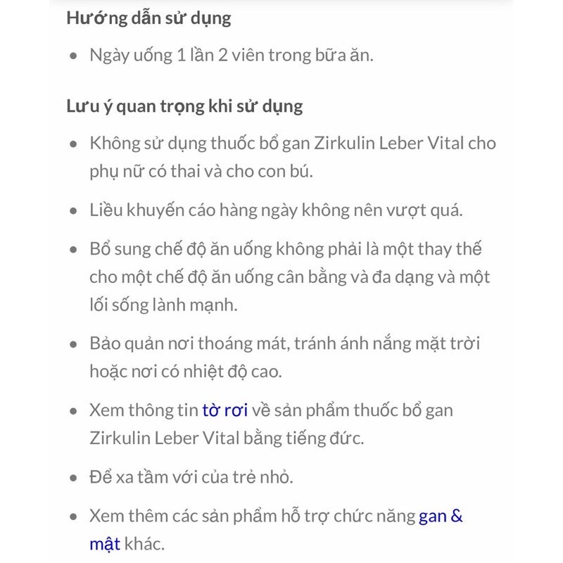 Viên uống Bổ Gan Zirkulin Leber Vital Mariendistel Dragees, 60 viên ĐỨC