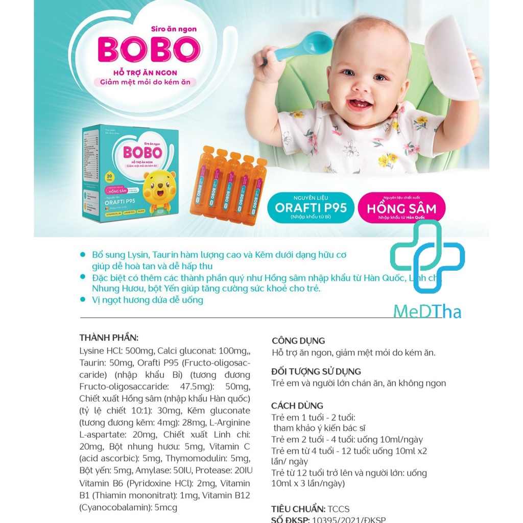 Siro Ăn Ngon BoBo - Kích Thích Ăn Ngon Cho Bé, Tăng Sức Đề Kháng, Giảm Mệt Mỏi (Hộp 20 Ống) [Chính Hãng]