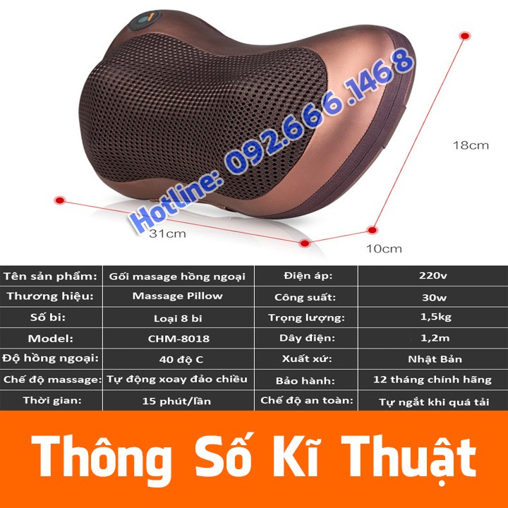 [ KAM KẾT CHÍNH SÁCH BẢO HÀNH 3 NĂM ] Gối massage 8bi bóng hồng ngoại giúp giảm đau nhức xương khớp