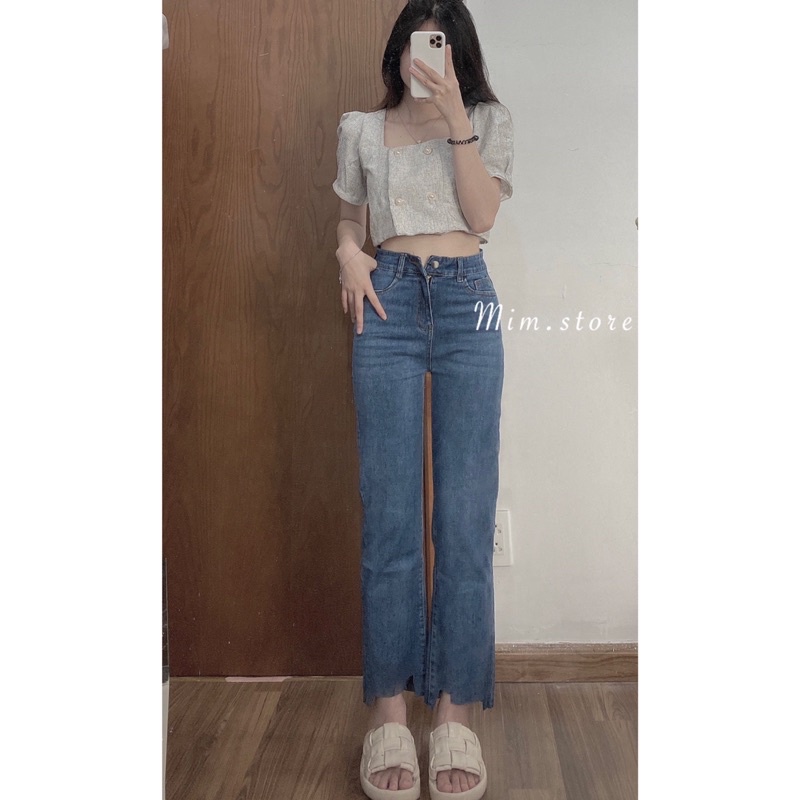 Quần jean xanh ống suông basic