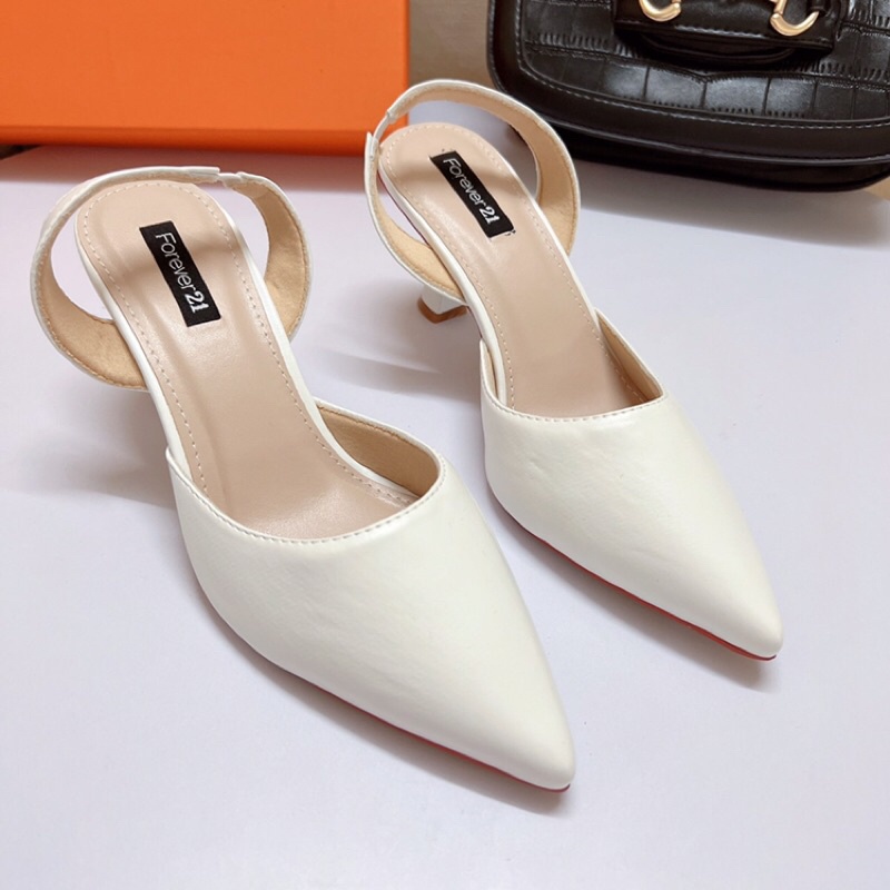 Giày sandal nữ công sở bít mũi chun sau gót nhọn 5p da lì trơn dễ đi