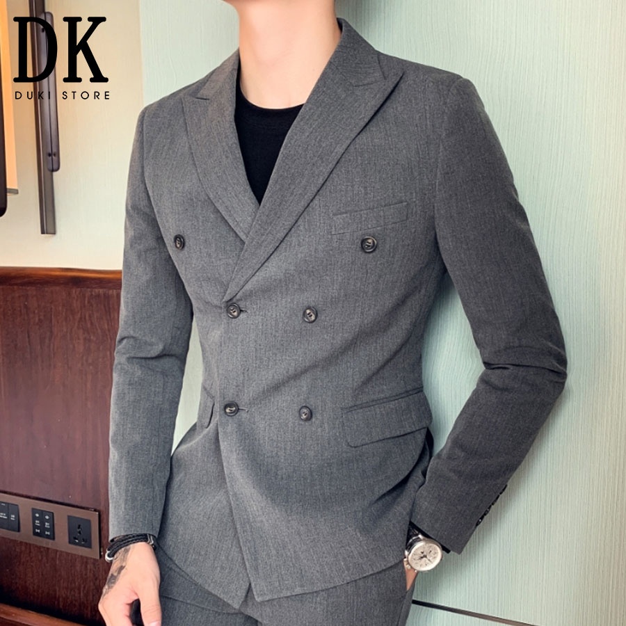 Bộ vest nam 6 nút Hàn Quốc màu xám xước lịch lãm DKE0051 - DUKI STORE