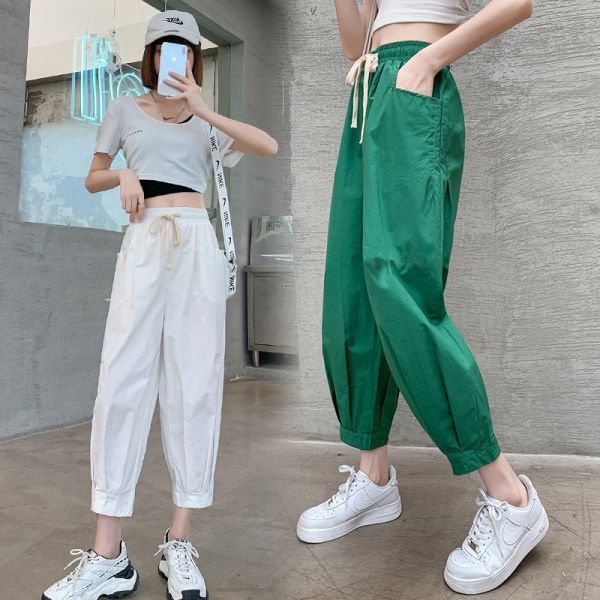 Quần Thể Thao Cotton Mỏng Ống Rộng Dài Đến Mắt Cá Chân Cho Nữ