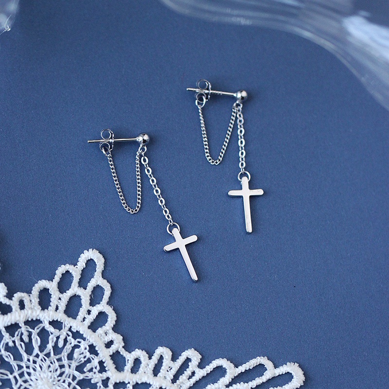 Khuyên Tai Tua Rua Hình Thánh Giá Phong Cách Hàn Quốc Cá Tính Dành Cho Nữ