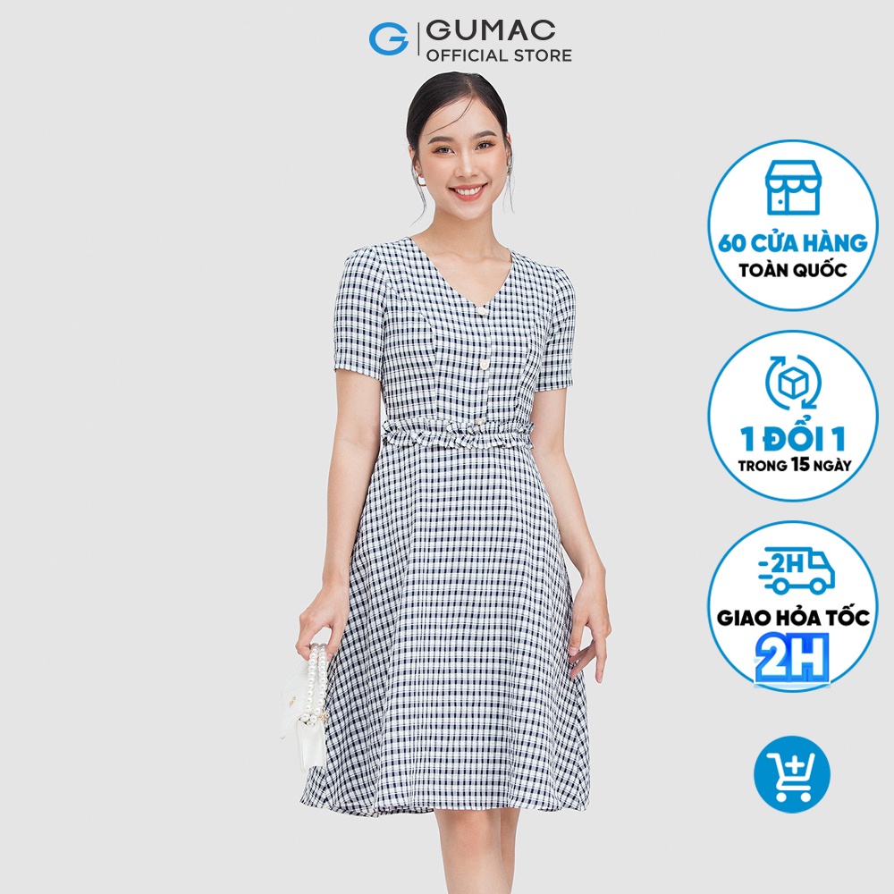Đầm caro phối bèo eo DC05043 thời trang GUMAC
