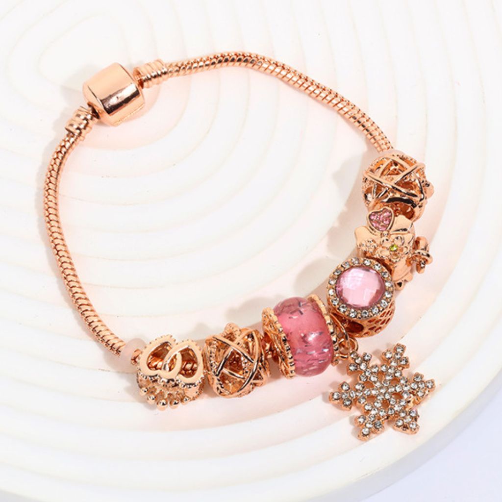 Lắc tay pandora mềm xi mạ mệnh thổ, mênh hoả, mệnh kim hình bông tuyết