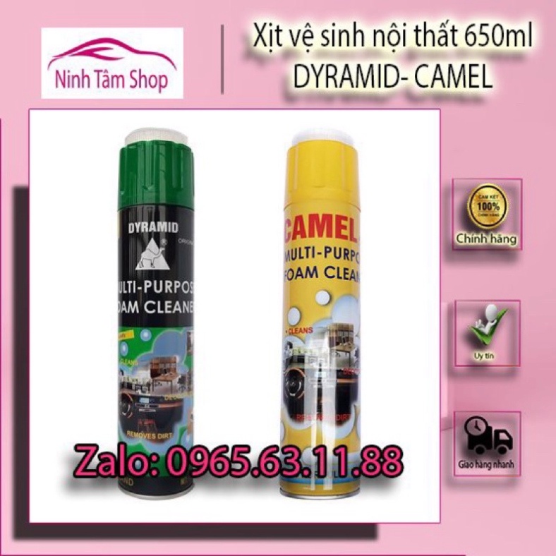 Chai xịt bọt vệ sinh đa năng nội thất, ghế da, trần nỉ ô tô DYRAMID / CAMEL 650ML