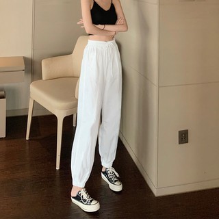 Quần jogger đũi phong cách thể thao màu trắng lưng thun