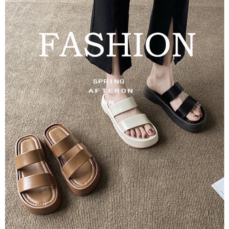Sandal da quai ngang, đế xuồng cao 5cm phong cách quý phái, T141