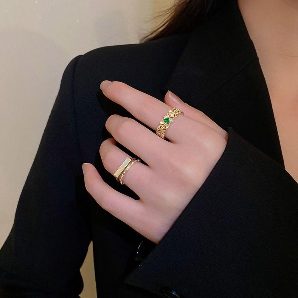 EXPEN Nhẫn Hở Đính Ngọc Lục Bảo Thời Trang Cho Nữ