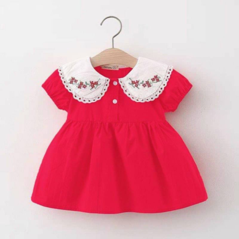 VÁY BABYDOL ĐỎ CỔ TRẮNG IN HOA CHO BÉ