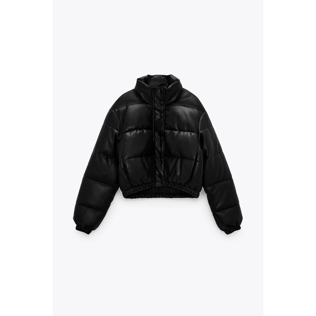 ÁO PHAO DA ZARA XUẤT DƯ TUỒN NỮ DÁNG NGẮN CAO CỔ MÀU ĐEN - 4391/002