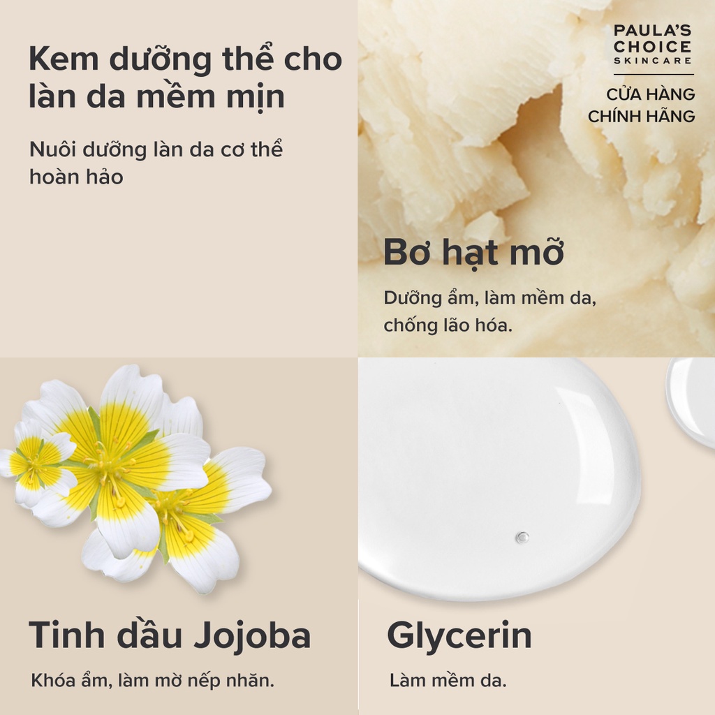 [Mã FMCGMALL -8% đơn 250k] Kem dưỡng thể siêu mềm mịn Paula's Choice Daily Replenishing Body Cream 210ml 3450