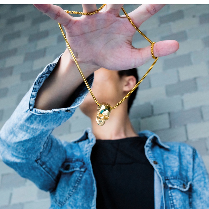 Vòng cổ kim loại mặt hình đầu lâu phong cách hip hop cổ điển thời trang dành cho nữ