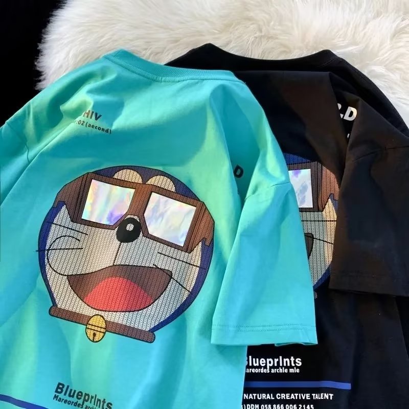 Áo Thun Tay Ngắn Dáng Rộng Mềm Mại Thoải Mái In Họa Tiết Hoạt Hình Cho Nam