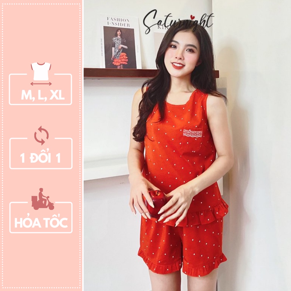 Đồ bộ nữ mặc nhà, set bộ sát nách dành cho nữ SATURNIGHT H00823.3 chấm bi cam