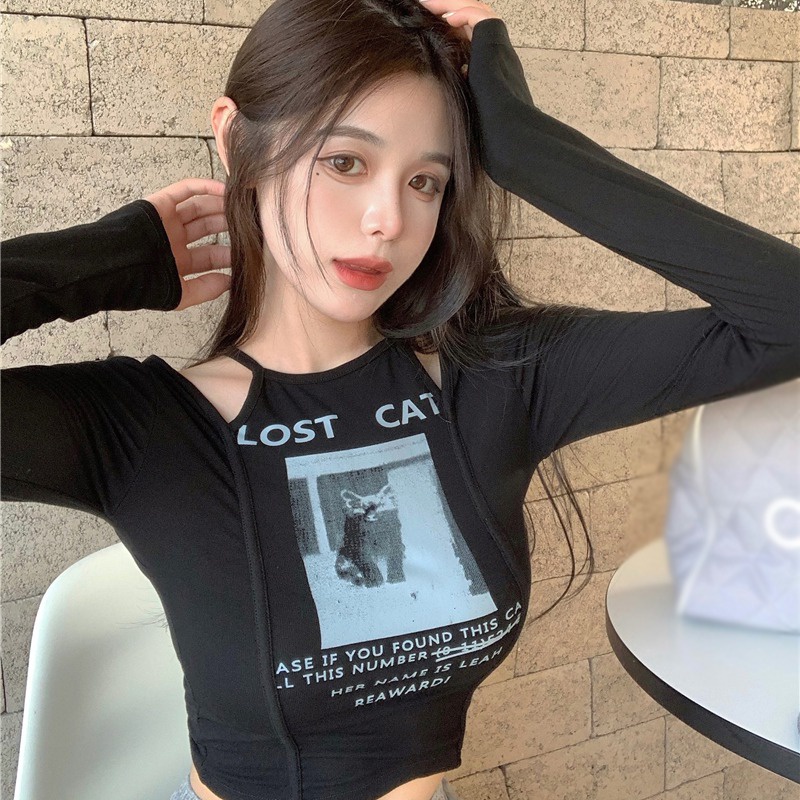 Áo thun lửng tay dài cổ V quyến rũ cho nữ