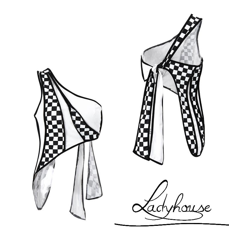 Áo Croptop Hai Dây Hở Lưng Dáng Ôm In Họa Tiết Kẻ Ô Gợi Cảm Cho Nữ