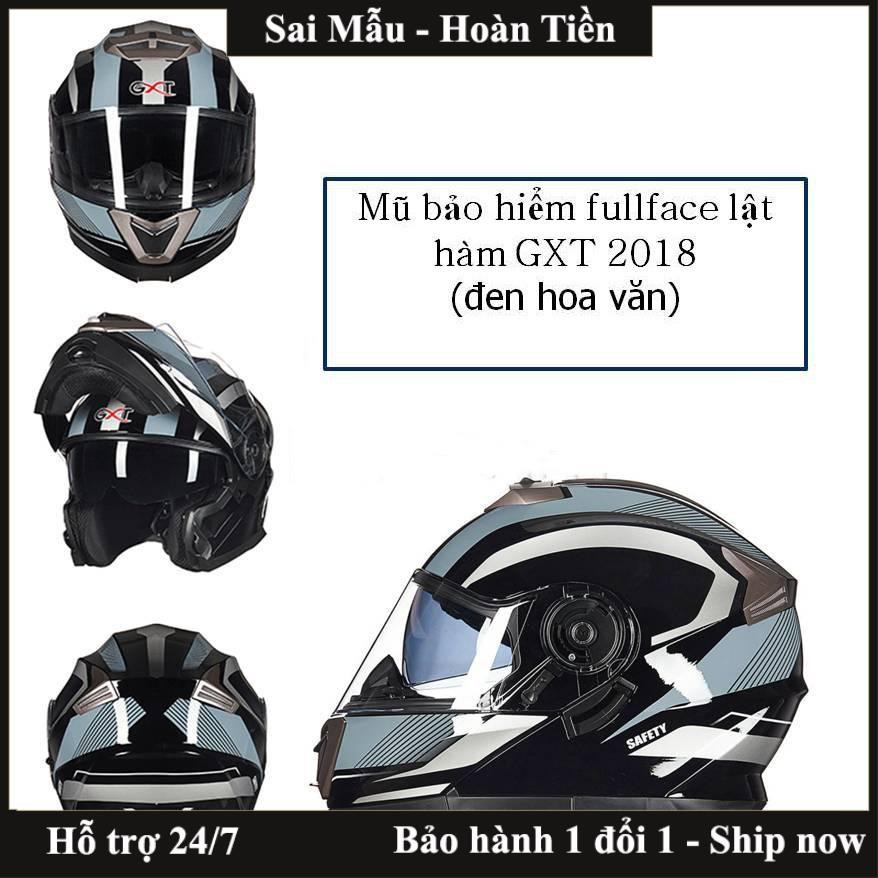 ✔️Mũ bảo hiểm fullface lật hàm GXT 2018 (đen hoa văn) cực kỳ hầm hố, bền đẹp - HÀNG CHÍNH HÃNG