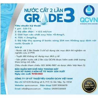 [Nước tinh khiết 10 LÍT] - Nước cất 2 lần - chuẩn ISO 3696-1987