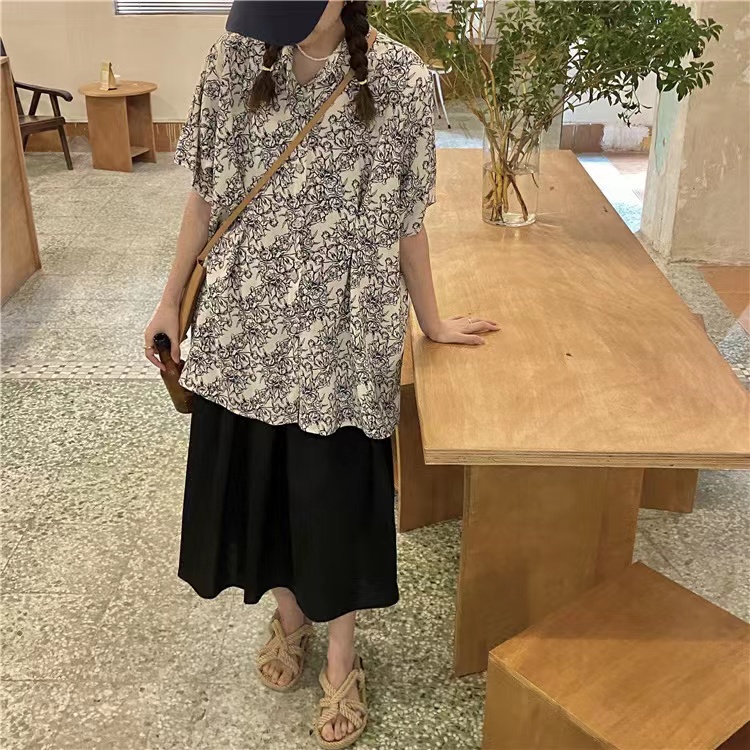 SUXI Áo Sơ Mi Tay Ngắn Dáng Rộng Kiểu Vintage Thời Trang Mùa Hè Cho Nữ