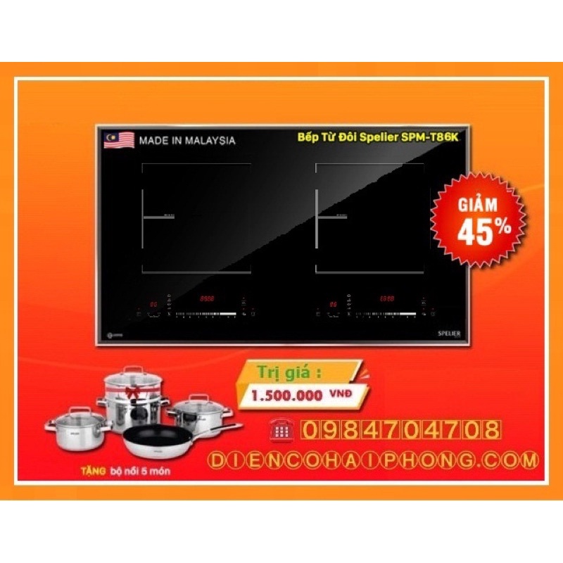 Bếp từ đôi Spelier SPM-T86K Plus nhập khẩu Malaysia ( tặng bộ nồi chảo )