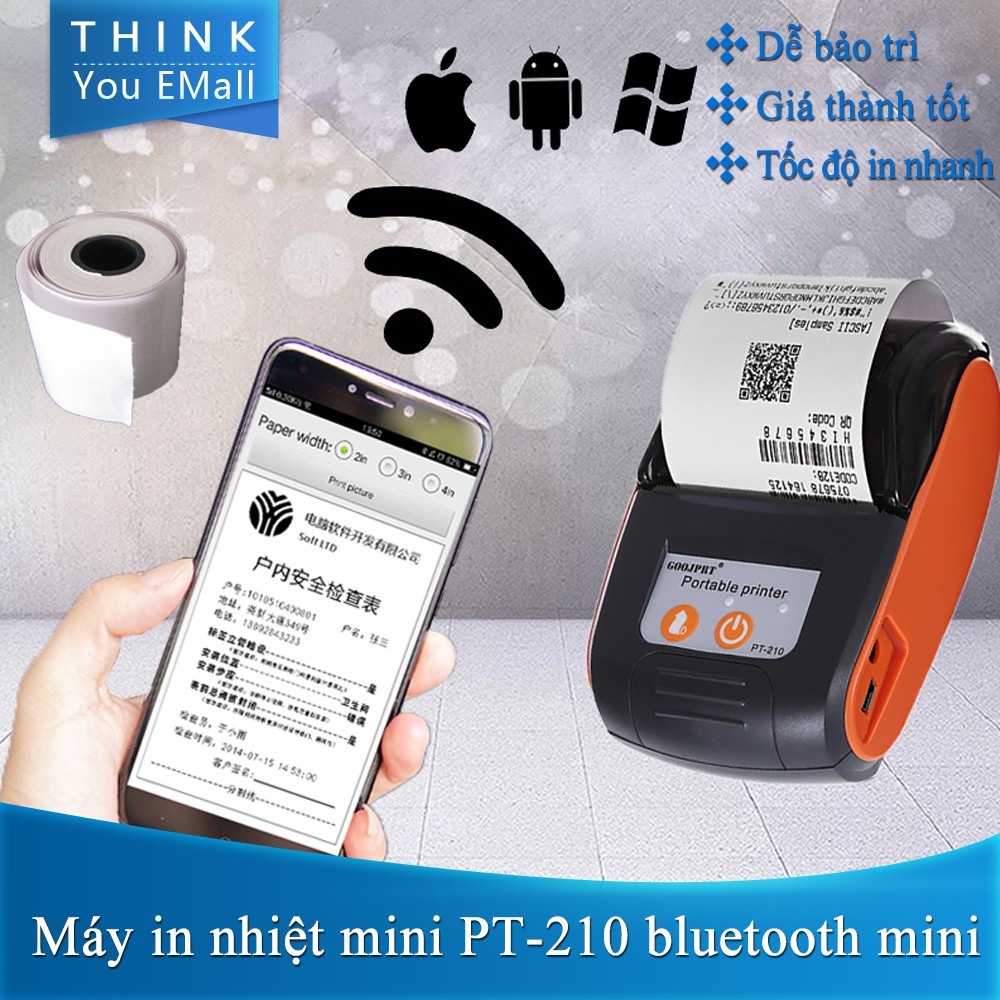 Máy in nhiệt bluetooth PT210 không dây cầm tay khổ K58,K57 in bill,biên lai Tích hợp điện thoại IOS và Androind | BigBuy360 - bigbuy360.vn