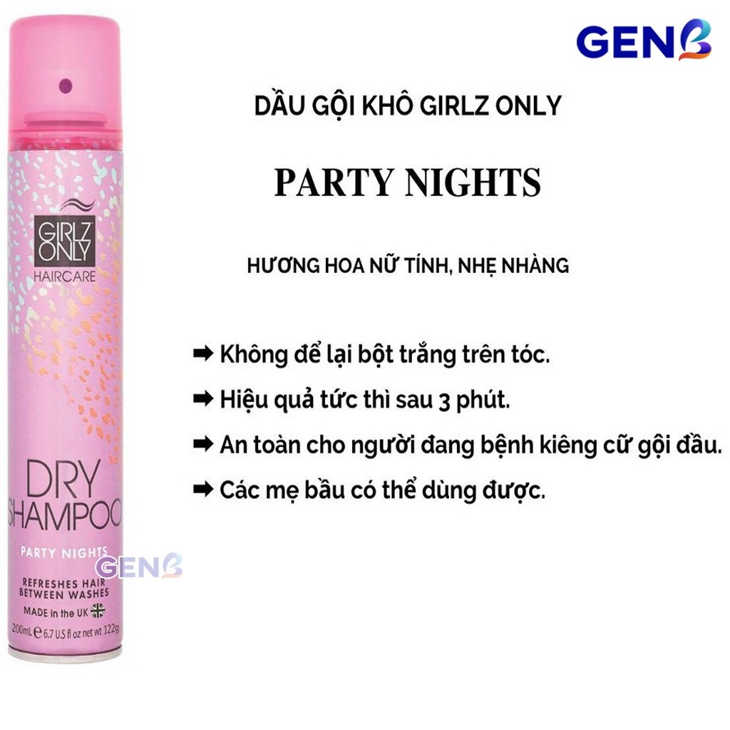 Dầu Gội Khô Girlz Only HỒNG Thơm Dạng Xịt Party Night Hương Trái Cây Dưỡng Tóc CHÍNH HÃNG Chăm Sóc Tóc - Mỹ Phẩm GENB