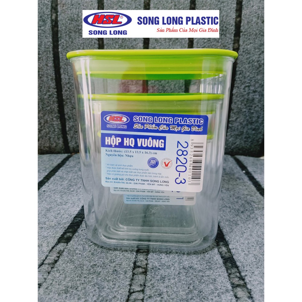 Bộ 3 hộp bảo quản thực phẩm nhựa có nắp Song Long Plastic 2819 cao cấp