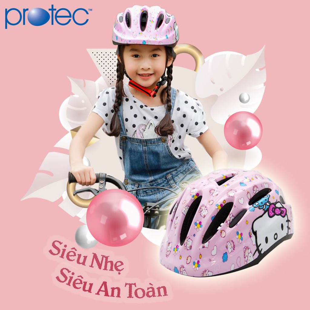 Mũ bảo hiểm xe đạp trẻ em Protec SMILE, siêu nhẹ, có đèn hậu an toàn, họa tiết đẹp cho bé